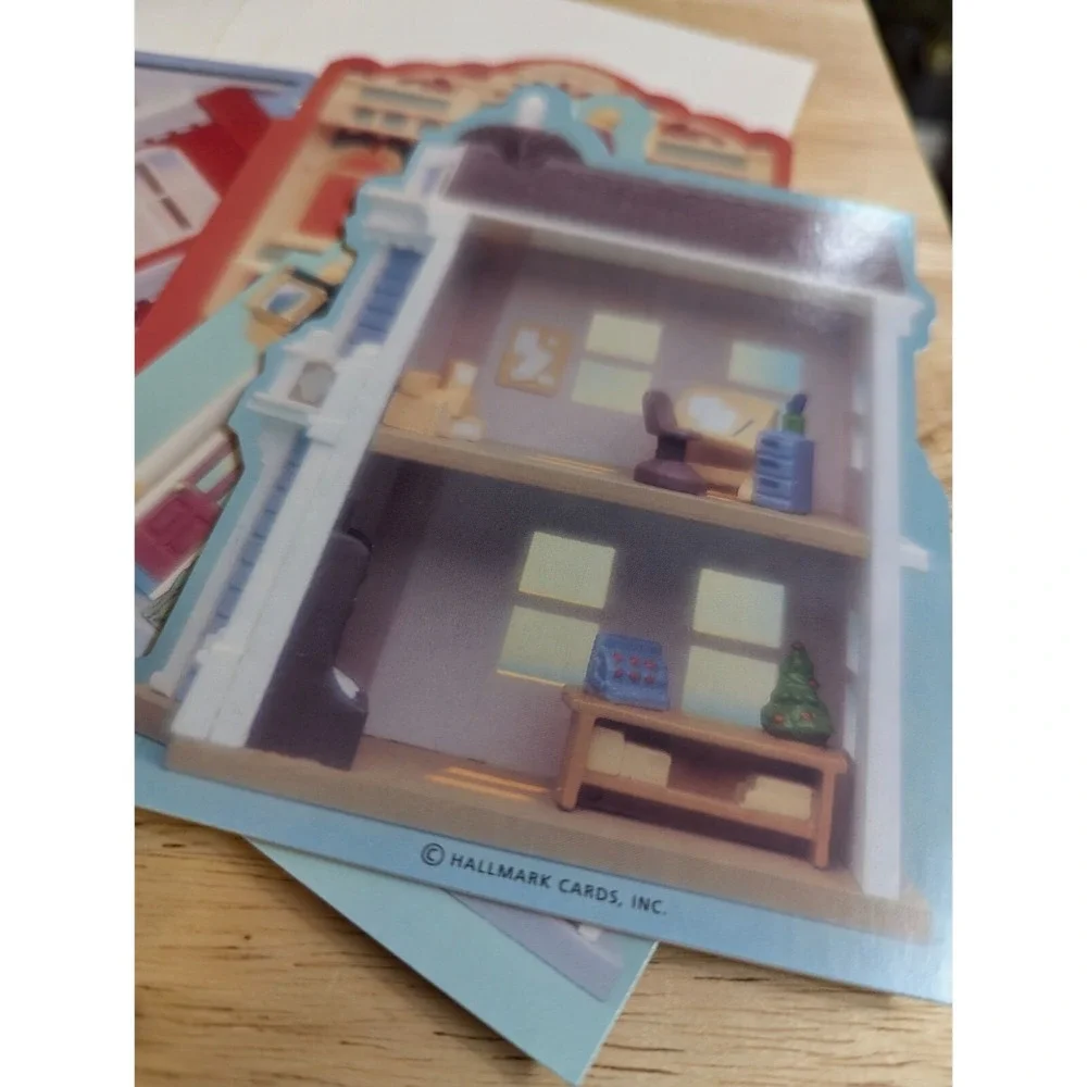 Hallmark Die Cut Village Greeting Cards Set Meeting Hall Fire Co 12 cards vtg
